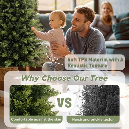 Image of 2 Pack 2ft Artificial Cedar Trees for Outdoors (UV Resistant), Potted Faux Cedar Topiary Plants for Front Porch, Realistic Evergreen Shrub for Entryway & Patio Decor