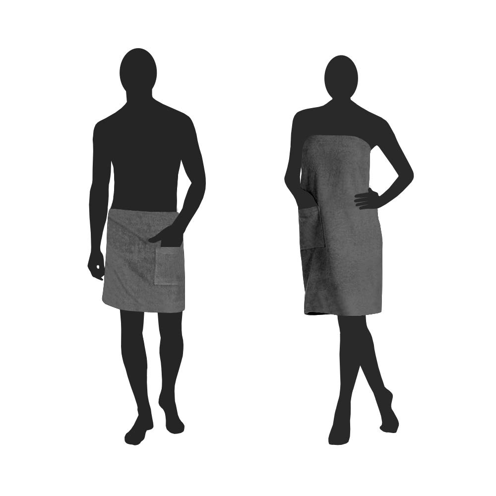 ARLI Saunakilt Damen + Herren Set Saunatuch Saunahandtuch Baumwolle Anthrazit Gummizug Tasche Klettverschluss praktisch individuell anpassbare Größe Sauna Sarong Kilt Wellness Hamam Mann Frau