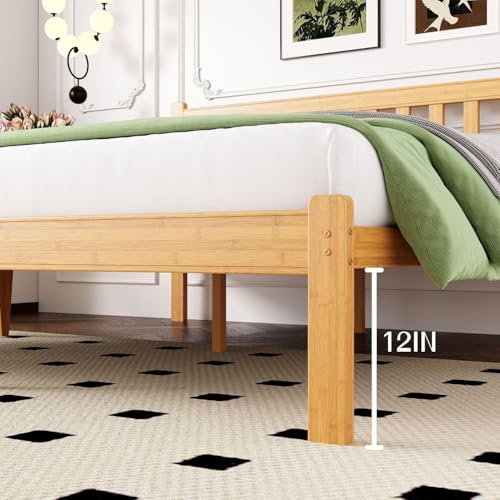 Image of ZIYOO Bamboo Bed Frame Full, Ideal for Bedroom, Guest Room, Apartment & Hotel Use, No Box Spring Needed, Sturdy & Noise-Free Platform Bed with Easy Assembly 14 Inch