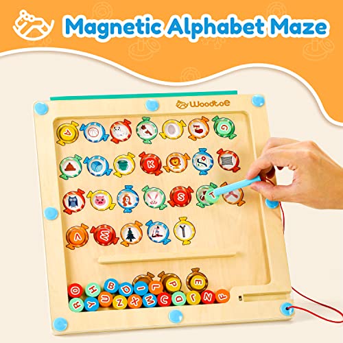 Woodtoe Magnetic Alphabet Maze Board, Toddler Magnetic Color Maze - Wooden Abc Letter Words Matching Puzzle - Montessori Fine Motor Skills Toys For Preschool Home Kingdergarten Kids Ages 3-6 #TOP1