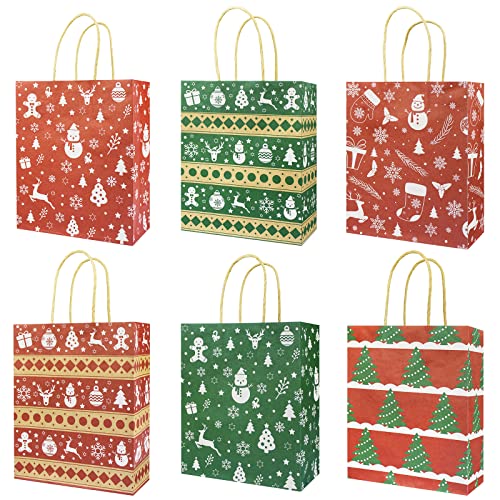 24 Stück Geschenktüten Weihnachten - 6 Stile Weihnachtstüten kraftpapier tüten mit Griffen zum Verpacken von Geschenken, Partyzubehör Cover