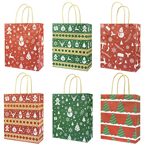 24 Stück Geschenktüten Weihnachten - Weihnachtstüten kraftpapier tüten mit Griffen zum Verpacken von Geschenken, Partyzubehör