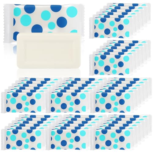 Image of Kacctyen 200 Pcs 0.35 oz Mini Hotel Soap Bars Bulk Individually Wrapped Hand Soap Bars Travel Size Toiletries for Hospitality Guest Holiday (Blue Random Dots)
