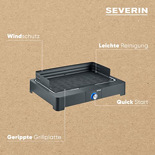 SEVERIN Tischgrill mit Aluminium-Grillplatte für drinnen und draußen, Elektrogrill mit schnellem Grill-Start, Balkon Grill ohne Verbrennungsgefahr, Schwarz, PG 8567 4