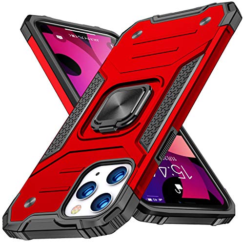 mneudedu �Ή� iPhone 12 Pro / 12 �p�� �P�[�X �����O�t�� �ϏՌ� PC �Ռ��z�� �ČRMIL�K�i �ԍڃz���_�[�Ή� �S�ʕی� �p ���^ �y�� �X�^���h�@�\ TPU �J�����ی� �g�уJ�o�[ �l�C ���b�h XLT110-KM-HO