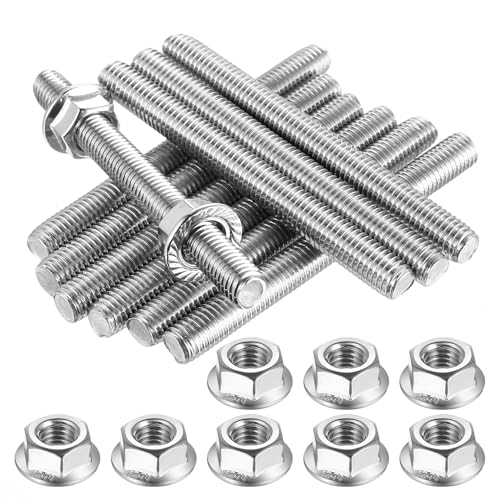 RunXinDa Lot de 10 tiges filetées M10 x 100 mm en acier inoxydable A2 V2A avec 10 écrous à bride hexagonales M10 pour construction de meubles, machines,...