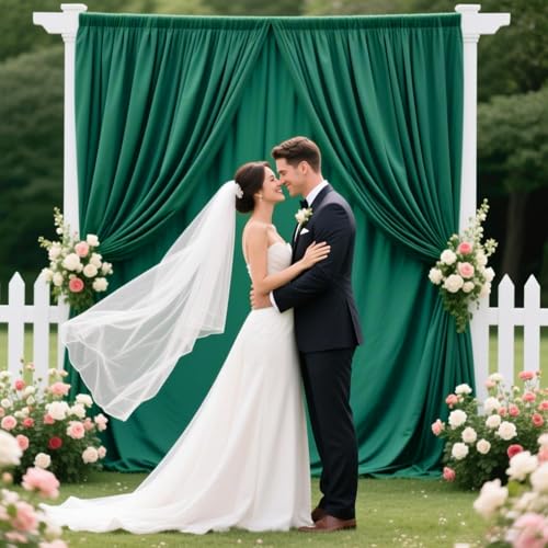 Image of 2 Panels Green Backdrop Curtain, 10 x 10 Feet Polyester Background Curtains for Parties, Weddings, Baby Showers, Halloween, Christmas, Birthday Party Photoshoot Backdrop Curtains Decorations