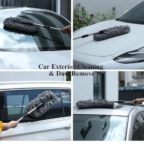Image of paxcoo microfiber flexible duster car mop duster cleaning soft brush, car cleaning accessories,washing brush with long handle,dust wax mop car washing brush scratch free cleaning car multiple use home