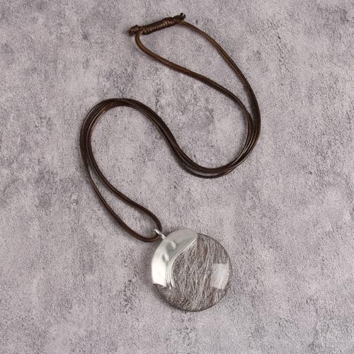 Leather Necklace for Women Large Pendant Hippie Choker Necklace Vintage Sweater Necklace Chunky Boho Necklaces for Women4