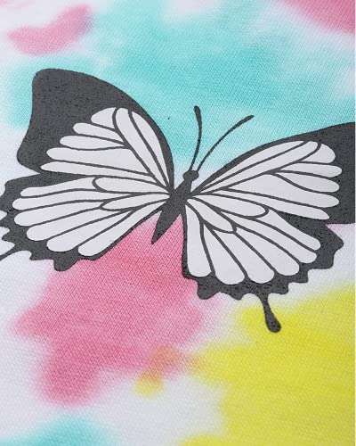 Image of JUNEBERRY Cotton Blend Regular Fit Half Sleeves Round Neck Tie-Dye Butterfly Printed Crop Top for Women & Girls