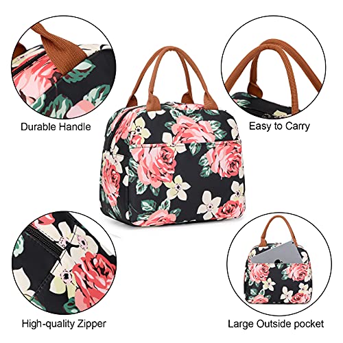 Pawsky Lunch Bag For Women Insulated Lunch Box Leakproof Lunch Tote Bag Reusable Cooler Bag For Picnic/Hiking/Boating/Beach/Fishing/Work/Office/Travel, Floral #TOP2