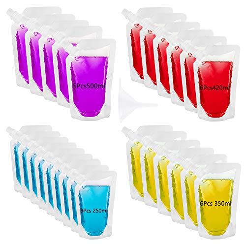 TUPARKA Paquete de 26 frascos de bebidas de plástico, bolsa de licor reutilizable bolsa de bebida oculta bolsa de almacenamiento de bebidas frascos con embudo de plástico para la fiesta de Navidad