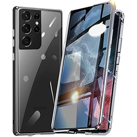 Anti-peep Case for Samsung Galaxy S21 Ultra 5G,Magnetic Absorption Privacy Tempered Glass Case Cover,360° Protection Double-sided Shockproof Metal Bumper Anti-spy Screen Phone Case for S21 Ultra-Black Cover