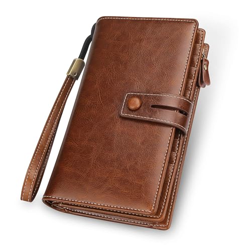 FT FUNTOR Women's Big Fat RFID Blocking Wallet Leather Zip Around Clutch Large Phone Organizer Wristlet