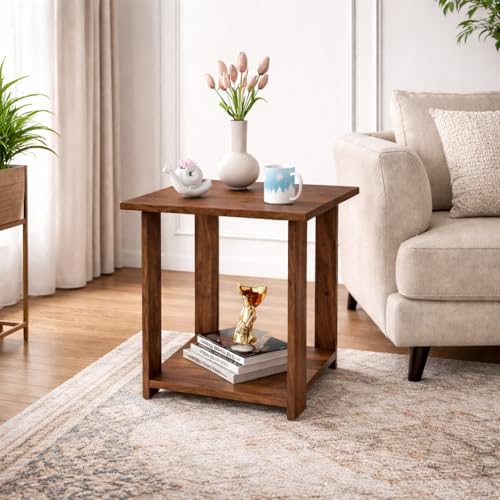 Image of SPYDER CRAFT Exotic Wood Bedside Table for Bedroom|Wooden Modern Side Tables for Bedroom|Side Table for Bed Room|Corner Table for Bed Room (Finish Color -Colambian, DIY(Do-It-Yourself))