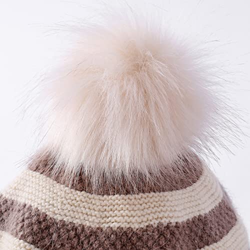 Mifulgoo Fleece Lined Beanie Hat W/Visor Brim Winter Knit Newsboy Cap Women Girl Pom Pom (White) #TOP3