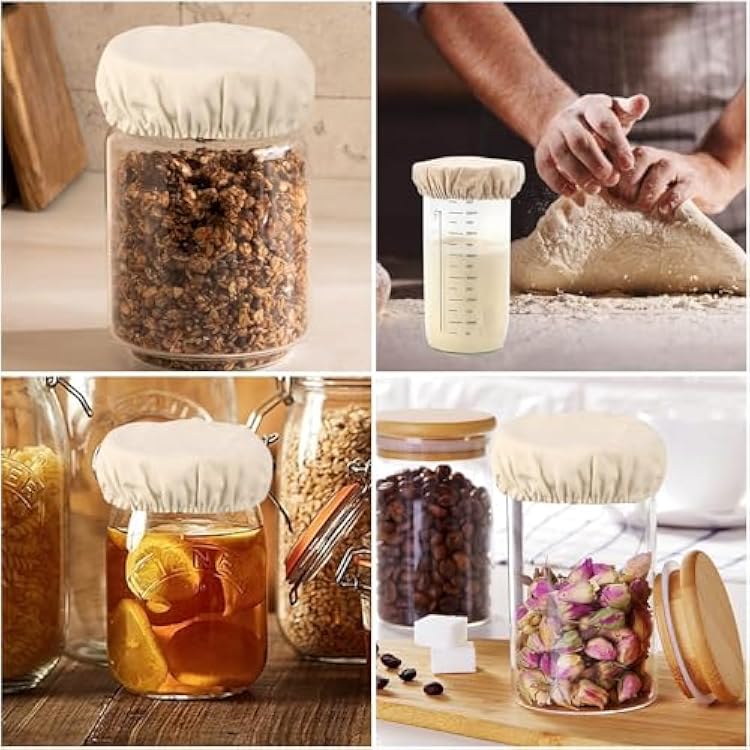 6 Pack Sourdough Starter Jar Covers Cloth - Reusable Linen Covers Cloth for Elastic Sourdough Starter Container, Unbleached Fabric Bread Fermentation Cover for Most 3-4 Inch Glass Mason-Jars