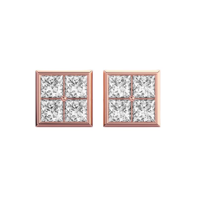 Clous d'oreilles argent 925 plaqué or et pierre carrée 2 ct, le cadeau idéal pour elle