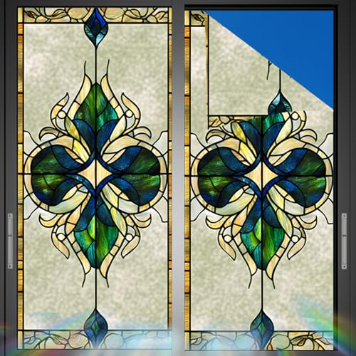 Image of Nuxovilar Frosted Blue Green Scroll Pattern Window Film 17.7x39.4 PVC