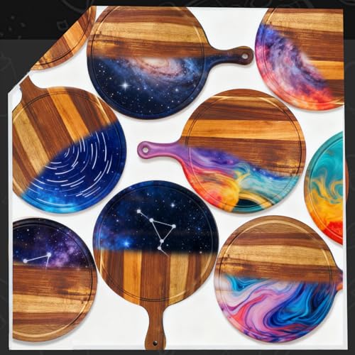 Tablas de cortar redondas de madera de acacia con mango, pack de 12 piezas para frutas, pan, pizza y vegetales miniatura 5