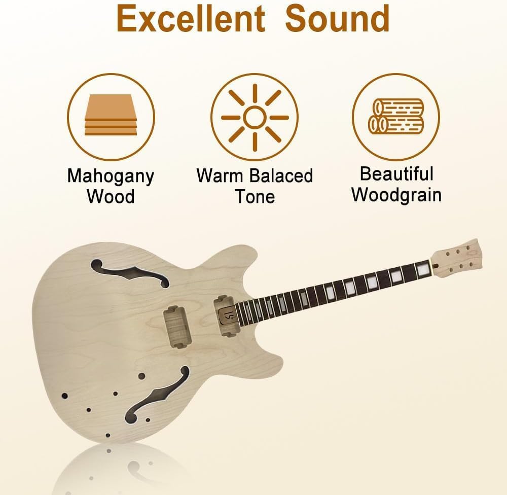 Unfinished Electric Guitar Kit, Maple Neck & Body, Rosewood Fretboard, 24.75" Scale（No bridge hole）