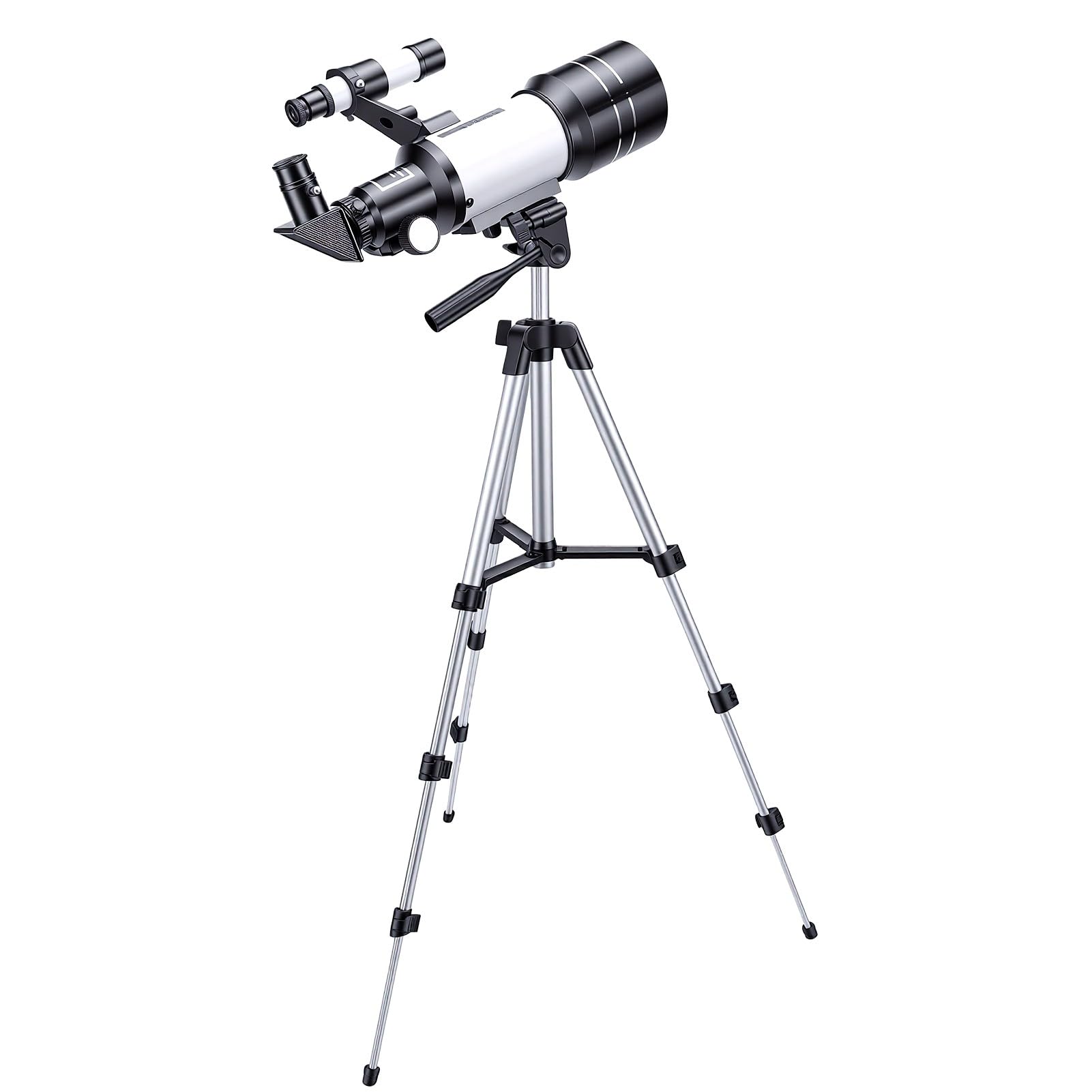 Teleskop Astronomiczny, 70 Mm Apertury, 300 Mm Ogniskowej | Powłoki Optyczne i Stabilny Statyw, Regulowana Moc od 45x do 150x, montaż w 15 Minut Bez Narzędzi, Adapter do Telefonu i