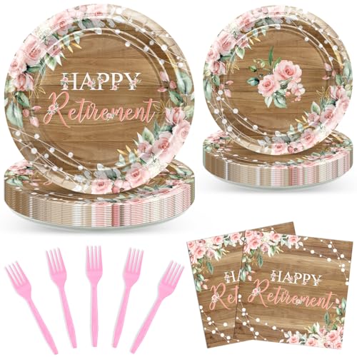 Avezano 96 PCS Retirement Party Decorations Rustic Pink Floral Happy