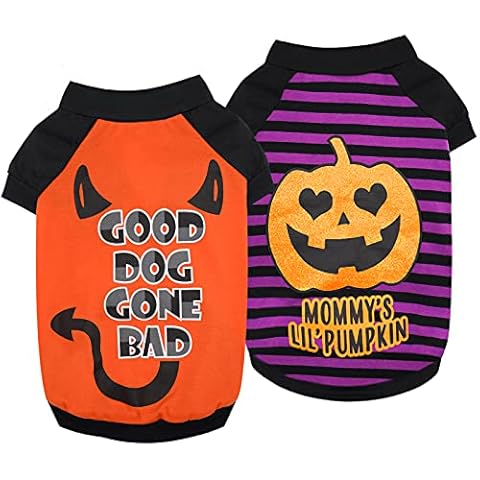 KYEESE 2 Pack Holiday Theme Halloween Dog Shirts Pumpkin Striped Lightweight Stretchy Soft Material Dog T-Shirts for Small Medium Dogs Doggie Clothes Cover