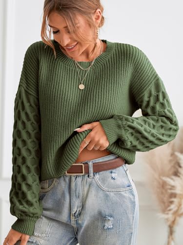 CUPSHE Women's Cable Knit Sweater Long Sleeve Crew Neck Sweaters Fall Pullover Sweater Tops2