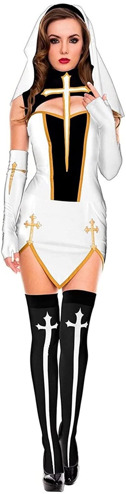 Seksowne Panie Zakonnica Dorosłych Kobiet Przebranie Kostium Dziewica Mary Kostiumy Kobiety Halloween Na Imprezę Cosplay Sukienka;