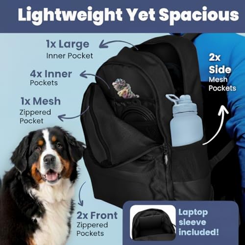 Image of Dog Travel Bag for Supplies - Complete Dog Diaper Bag Backpack with 2 BPA-Free Travel Bowls, Treat Pouch, Food Container, Placemat & Laptop Sleeve - for Traveling, Road Trips, Hiking: Black