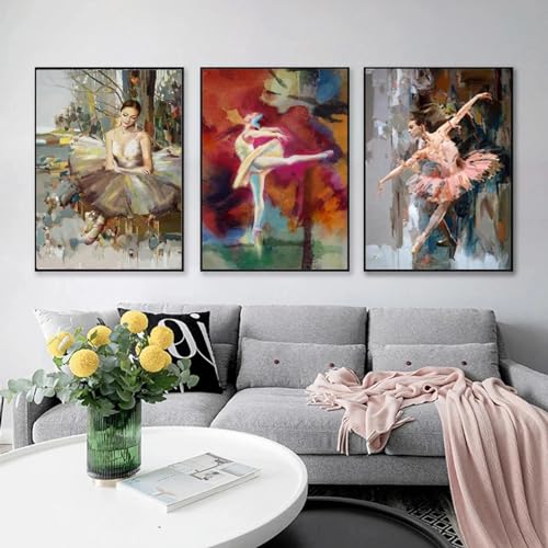 Images murales de danseuse contemporaine triptyque peinture abstraite de ballerine toile