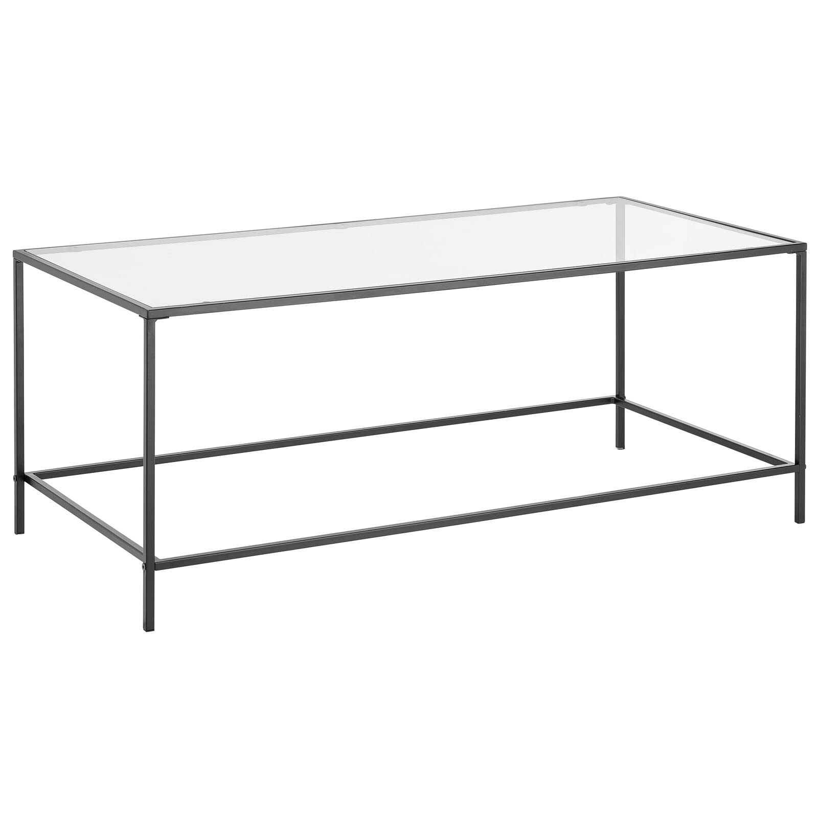 mDesign Glass Top Coffee Table - Large Minimalistic Rectangular Geometric Metal Accent Furniture Unit for Living Room, Basement, Home Office, Garage,