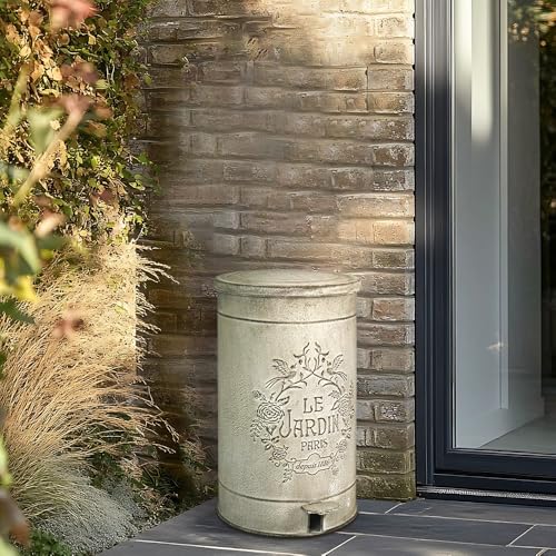 Image of Dog Poop Trash Can with Lid-15L /4Gal,Commercial Outdoor Retro Metal Garbage Can with Foot Pedal,Perfect for Shopping Mall,Office,Pets Park,Backyard