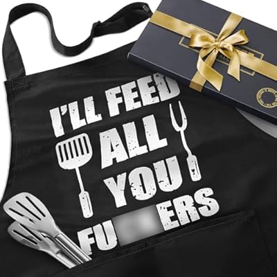 Funny Cooking Aprons for Men - Dad Gifts, Perfect Fathers Day, Birthday, Christmas Gifts for Men Dad Brother Boyfriend Husband, Unique Grilling Chef Apron for Men
