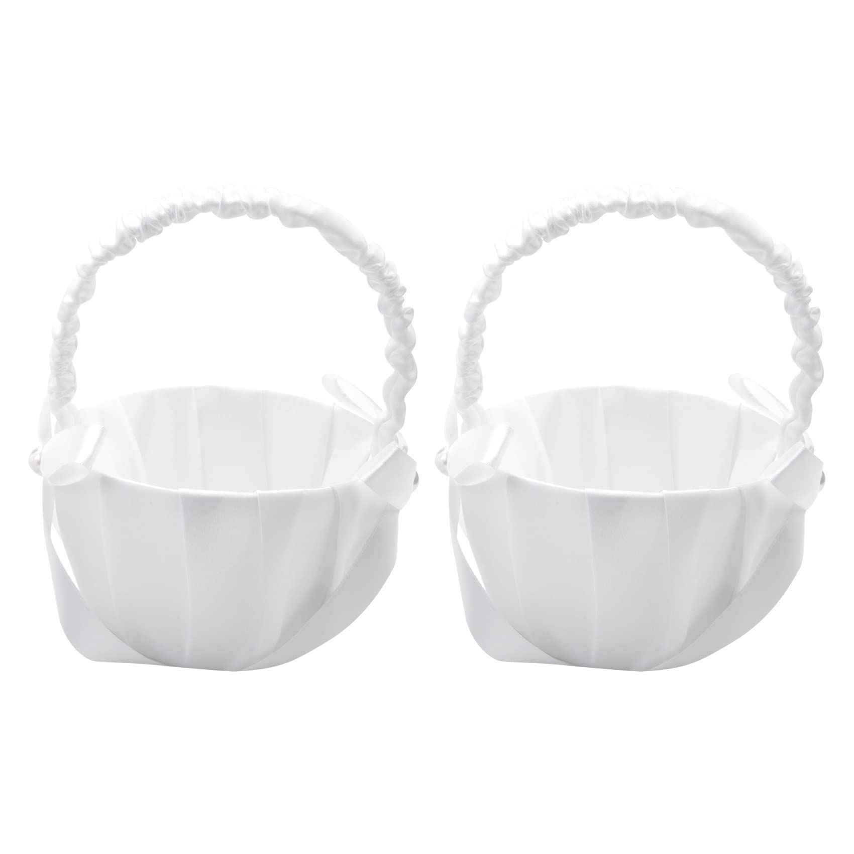 2 Pack Satin Blumenkörbchen Streublumenkorb Elegant Verziert Blumenmädchen Korb mit Schleifen und Perlen, Blumenmädchen Blumendeko Basket Blumenkorb für Kirche & Feier, Hochzeit