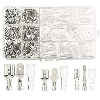 KUUQA 270 PCS Electrical Wire Connector Male Female Spade Connectors Wire Crimp Terminal Block with Insulating Sleeve Kit 2.8mm 4.8mm 6.3mm