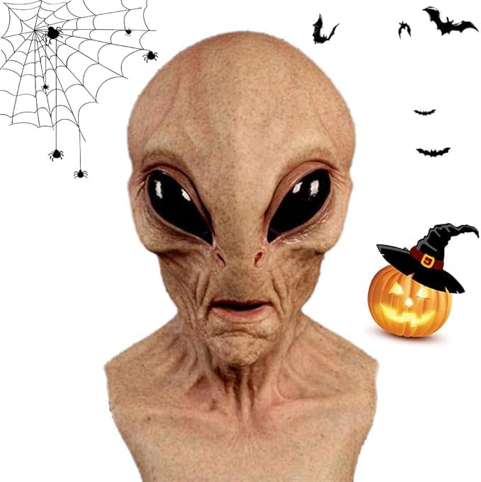 Máscara realista de 2025 de cabeza de alienígena, calavera de Halloween, de esqueleto de látex para hombres y mujeres para fiesta de disfraces
