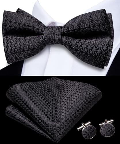 Image of Hi-Tie Bow Ties for Men Pre-Tied Pocket Square with Cufflinks Mens Bowtie Sets for Wedding Formal Party