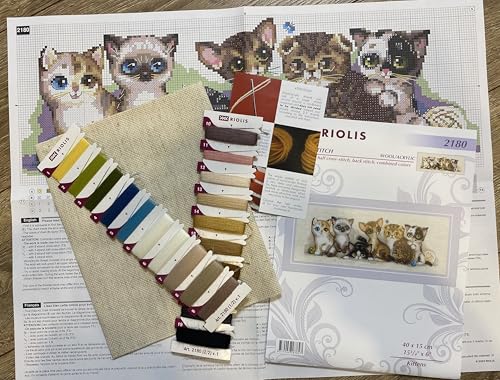 Image of RIOLIS - Kittens 2180, Cross Stitch Kits 15 inch x 6 inch, Cross Stitch Kits for Beginners & Advanced, Crossstitching Kit Adult, Embroidery Counted Stitching Kit