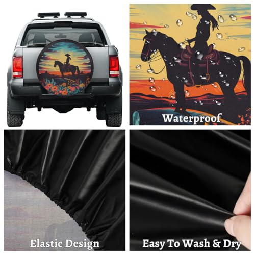 Image of Spare Tire Cover Cowgirl Riding Horse Wheel Covers Protectors Waterproof Dust-Proof Universal Fit Trailer, RV, SUV and Many Vehicle 17 Inch