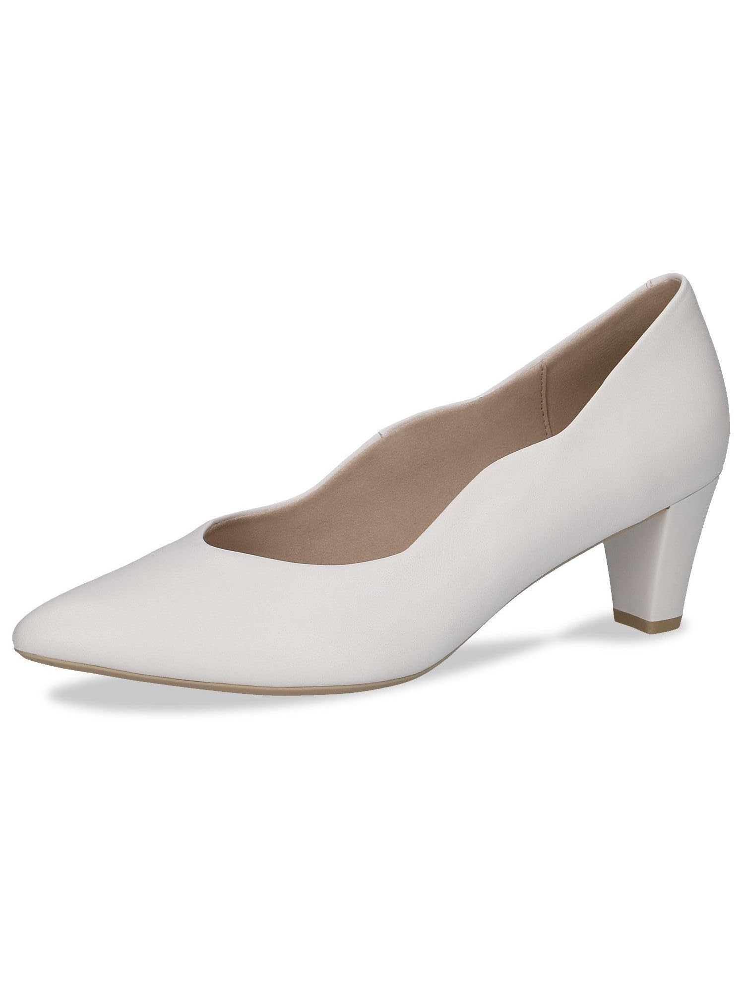 CAPRICE Women Pumps Leather with Cone Heel, White (White Nappa), 4.5 UK