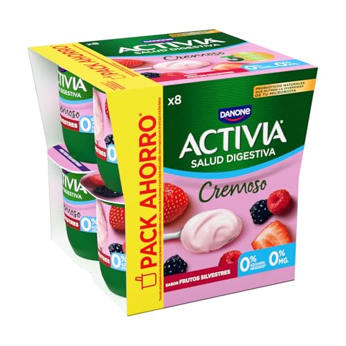 Activia Yogur Cremoso Frutos Silvestres - Probiótiocs naturales y con un 0% azúcares - Pack: 8x120g