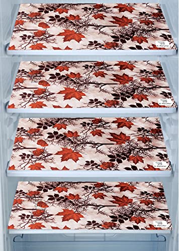 Image of Exclusive Combo Set of Appliances Cover (1 Pc. of Fridge Top Cover, 1 Pc. of Refrigerator Handle Cover and 4 Pc. Of Refrigerator Mat /Fridge Shelf Mat) (Color- Brown, Design-Floral, Set Contains- 6 Pcs )