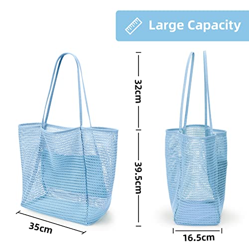 Image of KALIDI Beach Nylon Mesh Tote Bag, Casual Tote Bag Hobo Women Foldable MAX 23L Shoulder Bag For Beach Picnic Vacation