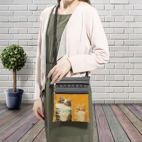 Lovely Cats Messenger Bag Small Ethnic Pattern Printed Adjustable Strap Crossbody Zipper Bag Lovely Cats Phone Bag Wallet Cute Shoulder Handbag for Women3