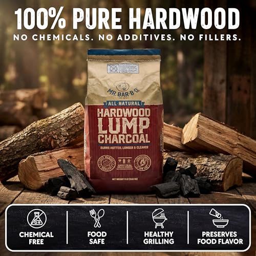 Image of 20 LB. All Natural Hardwood Lump Charcoal by Mr. Bar-B-Q - Premium Natural Charcoal for Grilling, BBQ, Smoking, Kamado & Kettle Grills - Burns Hotter & Longer - Smoky Flavor, Low Ash & Easy to Light