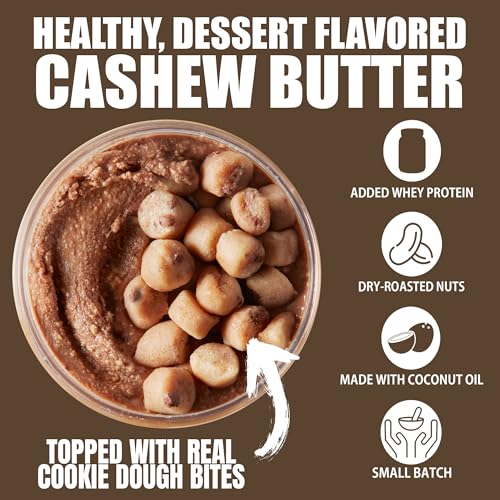 Fit Butters Brookie Cashew Butter - Added Protein and Coconut Oil, Low Carb, Low Sugar, Complete Protein Dessert Flavored Nut Butter