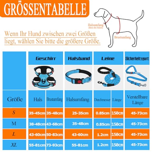 LOBEVE Anti-Zug Hundegeschirr Set mit Halsband & Leine | Inkl. Auto Sicherheitsgurt, Faltbare Näpfe & Kotbeutelspender | Für kleine bis große Hunde | Ideal für Spaziergänge, Training & Reisen