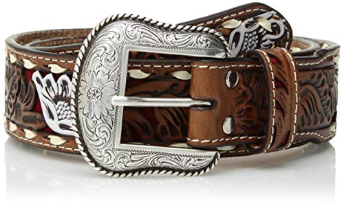 Nocona Belt Co. Unisex-Adult's Nocona Buckstitch Edge Inlay Paited Flower Belt